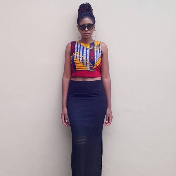 Beautiful Colorful African 2Pc Outfit Sleeveless Crop Top & Short W/ Pockets Set - Picture 9 of 12